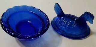 Miniature Glass Cobalt Blue Hen On A Nest Salt Dip Cellar Vintage 3