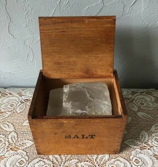 Vintage Salt Block In A Dovetail Wooden Box Primitive Kitchen Decor