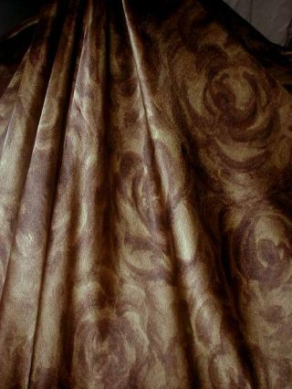 2 7/8 Yd Vintage 1950s French Silk Satin Dressmakers Fabric W Roses,  Olive Brown