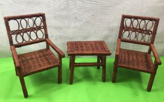 Rare Find Vintage Wicker Chairs And Table Set For 18 Inch Doll