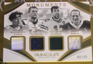 2019 Panini Immaculate Brady Rodgers Mahomes Brees Game Worn Patches Sp 8/49