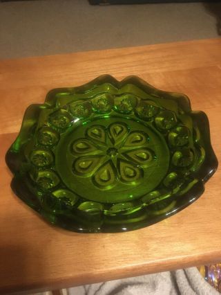 Vintage L E Smith Green Moon & Stars Ash Tray Candy Dish Large 8.  5”