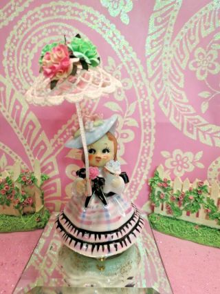 Vtg Ardalt Bloomer Shopper Girl W Umbrella Pink Rose Easter Bonnet Re - Purposed