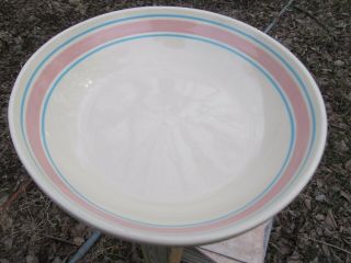 Vintage Mccoy Art Pottery Blue Pink Stripe Pasta Spaghetti Serving Bowl 12 " Usa