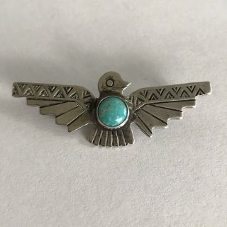 Vintage Sterling Silver 925 Turquoise Brooch Stamped Thunderbird Pin 3.  1 Gr