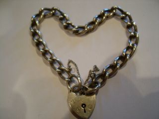 Vintage 1975 Solid Sterling Silver " Charm Bracelet " Heart Lock & Safety Chain