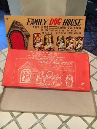 Vintage Family Dog House 1950s Hanging Wood Wall Plaque Fun Kitchy Box
