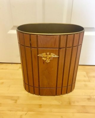 Vintage Mcm Gruvwood Walnut Waste Basket Trash Can By National Products Inc Usa
