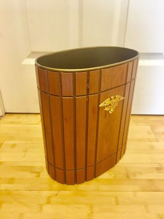 Vintage MCM Gruvwood Walnut Waste Basket Trash Can by National Products Inc USA 3