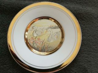 Vintage The Art Of Chokin 24k Gold Edged Small Plate 4 " Two Swans