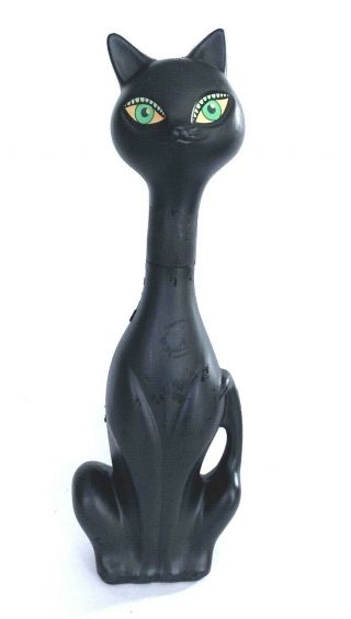 Vtg Mid Century Modern Figural Fantasti - Cat Bubble Bath Plastic Bottle Black Cat