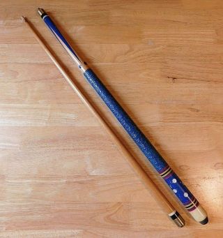 Vintage 2 Pc Blue Pool Stick 4 Point Vinyl Grip Mother Of Pearl Inlaid Billiard