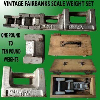 Vintage Fairbanks Scale Weight 6 Piece Set 0ne Pound To Ten Pounds In Wood Case