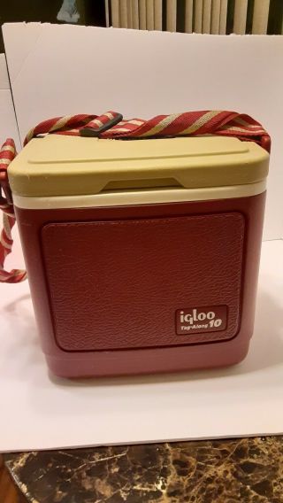 Vintage Burgundy Igloo Tag Along 10 Ice Chest Cooler Shoulder Strap Handle
