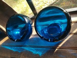 1 Vintage Viking Mid Century Modern Blue Heavy Glass Orb Ball Ash Tray (large)