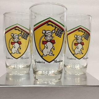 Vintage Scuderia Mouserosa Racing Collectible Drinking Glasases Set Of 6 Rare