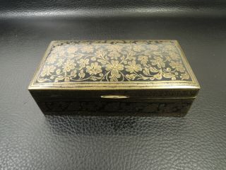 Antique Vintage Cedar Brass Humidor Cigar Box Tobacco Case