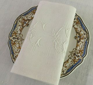 6 Gorgeous Antique French Damask Linen Napkins Hand Monogram Cg