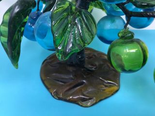 Mid Century Vintage Hand Blown Blue Teal Turquoise Green Art Glass Fruit Tree 2