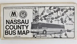 Vintage 1982 Nassau County Bus Map York City Area Msba