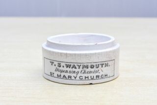 Vintage C1900s T.  S Waymouth Chemist St Marychurch Torquay Devon Printed Pot