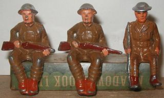 Vtg Manoil Barclay Lead Toy Wwi Army Soldier 3ea.  Sitting With Rifle 1 Different