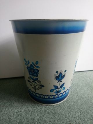 Vintage Worcester Ware Metal Waste Paper Bin 1950s/60s Retro Tudor Blue Flower