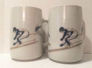 2 Vintage Otagiri Hand Crafted Coffee Mugs Tea Cups Down Hill Skiers Skiing Euc