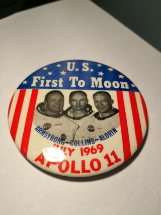1969 Vintage Apollo 11 Astronaut First Moon Landing Pinback Button