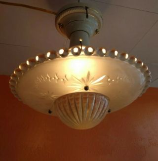 Vintage Mid Century Clear Glass Hallway Light Fixture Semi Flush Mount Rewired