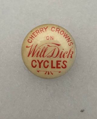 Antique 1890s 1900s Bicycle Stud Celluloid Button Pin Will Dick Cycles