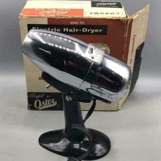 Vintage Mid Century Oster Airjet 202 Chrome Metal Hair Dryer W/ Box