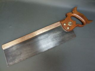 Vintage 14 " Brass Backed Tenon Saw Old Tool By Henry Disston & Sons
