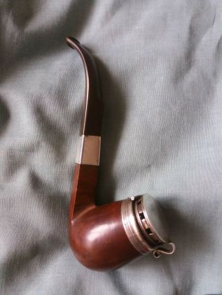 Vintage Briar Sports Tobacco Smoking Pipe With Nickel Or Silver Band / Ash Lid