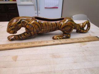 Vintage Mid Century Modern Ceramic Tiger Striped Prowling Panther Tv Planter Mcm