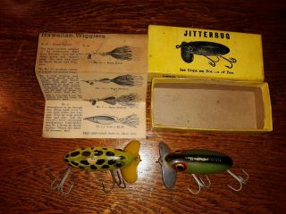 2 Vintage Fred Arbogast Jitterbug Fishing Lures & Box W/ Papers