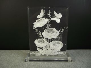 Lucite Paperweight Sculpture Signed Hamilton Butterfly Spider & Web Flowers