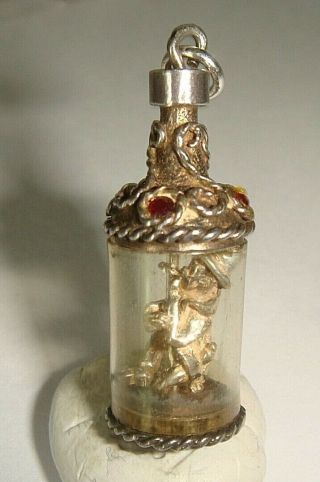 Rare Vintage Silver Nuvo Drunken Man Inside Gem Set Perspex Bottle Charm