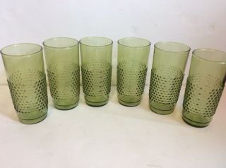Set Of 6 Vintage Green Glass Juice Glasses Tumblers Hobnail 5 1/2” Tall Avocado
