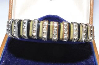 Classic Vintage Art Deco Celluloid & Rhinestone Signed Drgm Bracelet