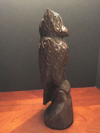 Large Heavy Vintage Mid Century Hand - carved Owl Iornwood 14 Inches Iron Wood 2
