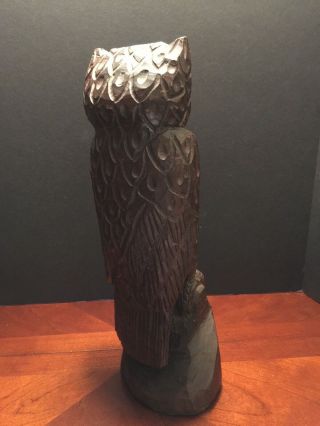 Large Heavy Vintage Mid Century Hand - carved Owl Iornwood 14 Inches Iron Wood 3