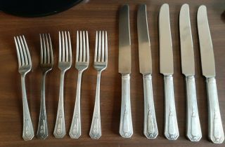 Antique R W & S Stag Sterling Silver Set Of 5 Forks And 5 Knives Monogrammed