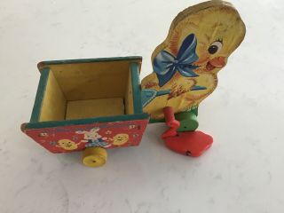 Vintage Fp Fisher - Price Pull - Toy Walking Duck And Cart.  1960s