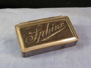 Victorian Antique Trick Puzzle Vesta Case Match Pocket Sphinx Tobacco Box Tin