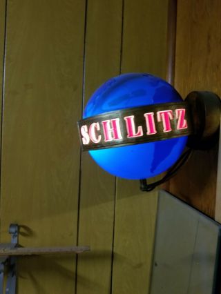 Schlitz Vintage 1964 Lighted Motion Globe Spinning Wall Sconces