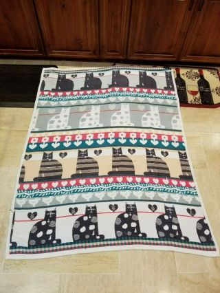 Vintage Pat Meyers Fat Cat Throw Blanket 1987 Cotton 50 " X 60 " Flowers Hearts