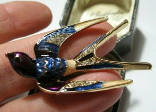 Vintage Style Art Deco Enamel & Crystal SWALLOW Swift Bird Jewellery BROOCH Pin 2