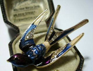 Vintage Style Art Deco Enamel & Crystal SWALLOW Swift Bird Jewellery BROOCH Pin 3