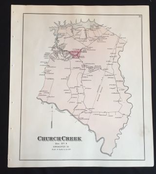 1877 Eastern Shore Maryland Map Church Creek Milton Dorchester County Poster